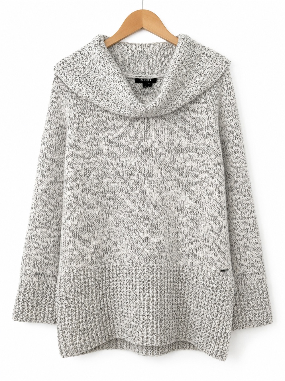 DKNY Marled Cowl Neck Chunky Knit Sweater Gray Size Small Cozy Pullover